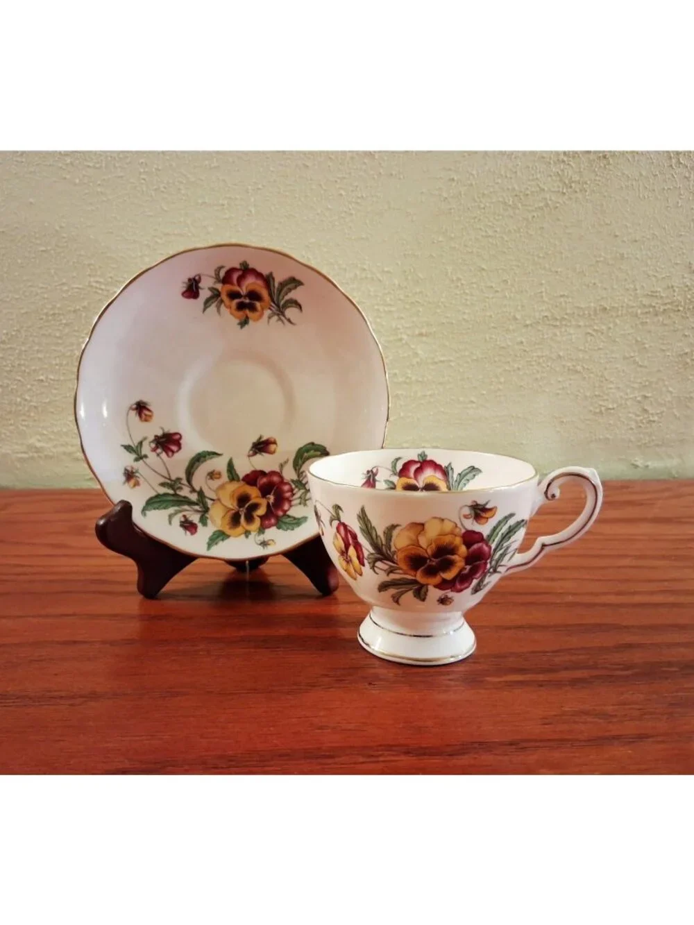 Pansy Floral Flower Teacup Vintage Tuscan Fine English Bone China Saucer Vintage